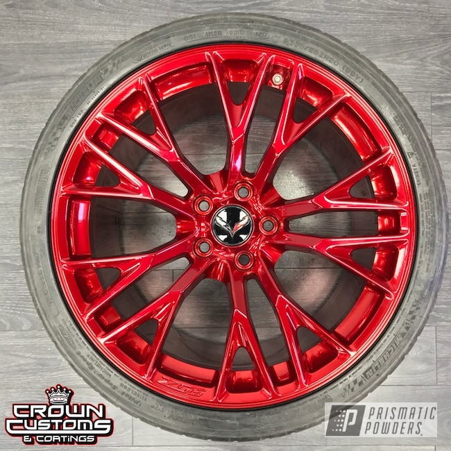 Powder Coated Corvette Wheel In Soft Red Candy Over A Super Chrome Base Coat