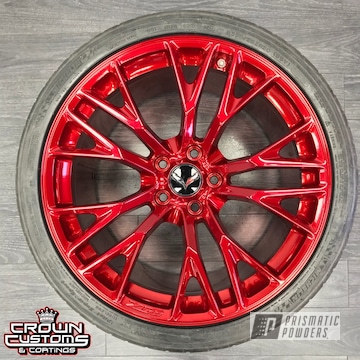 Powder Coated Corvette Wheel In Soft Red Candy Over A Super Chrome Base Coat