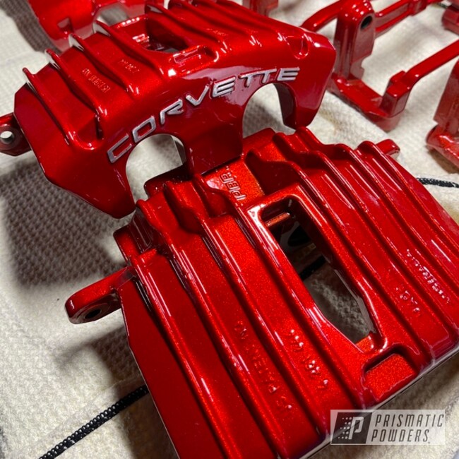 Powder Coated Corvette Brakes In Pps-2974 And Pms-4515