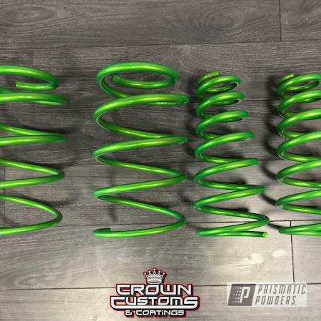 Powder Coating: Clear Vision PPS-2974,Two Stage Application,Green,shock,Springs,Illusion Sour Apple PMB-6913,powder coated,Clear Top Coat