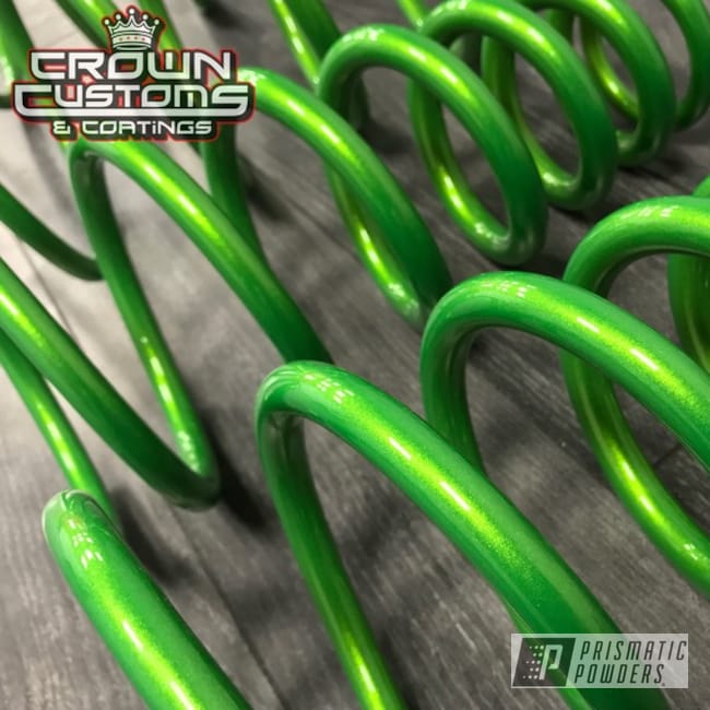 Custom Springs Featuring Prismatic Illusion Sour Apple And Clear Vision Powder Coatings