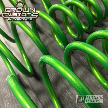 Powder Coating: Clear Vision PPS-2974,Two Stage Application,Green,shock,Springs,Illusion Sour Apple PMB-6913,powder coated,Clear Top Coat