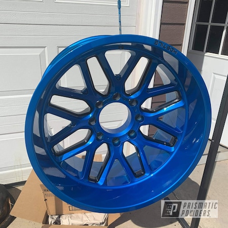 Powder Coating: Aluminum Wheels,Peeka Blue PPS-4351,POLISHED ALUMINUM HSS-2345,Rims,Alloy Wheels,Blue,22",GMC,2500,Wheels