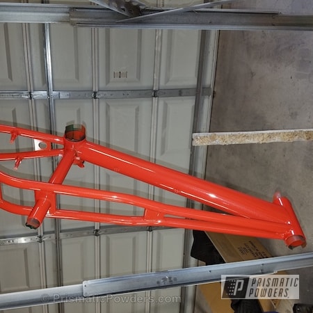 Powder Coating: Bicycles,Tangerine PMB-4050,Clear Vision PPS-2974,Solid Tone,Clear Coat Used,80's Era GT Bicycle,Bicycle Frame