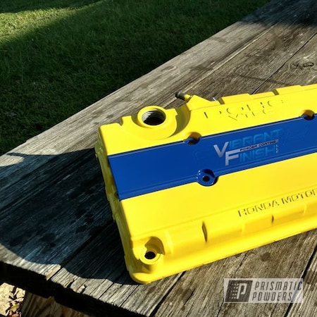 Powder Coating: Highland Yellow PSS-1577,Valve Cover,RAL 5005 Signal Blue,Honda,Automotive