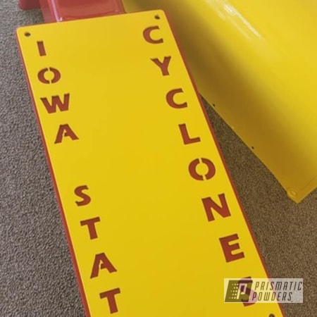 Powder Coating: Iowa State,RAL 1018 Zinc Yellow,2 Color Application,Custom Mailbox,RAL 3002 Carmine Red,Football,Mailbox
