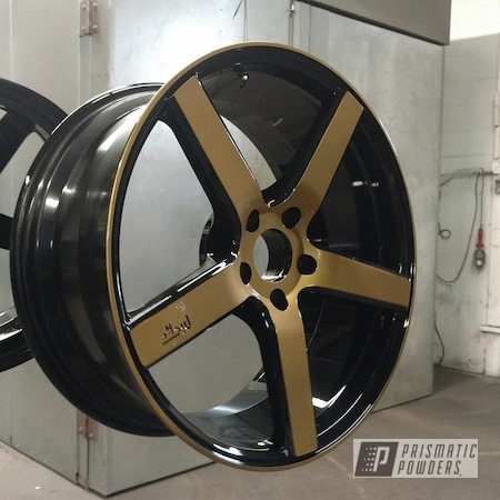 Powder Coating: Wheels,Automotive,Clear Vision PPS-2974,Custom Wheels,Ink Black PSS-0106,Spanish Gold EMS-0940