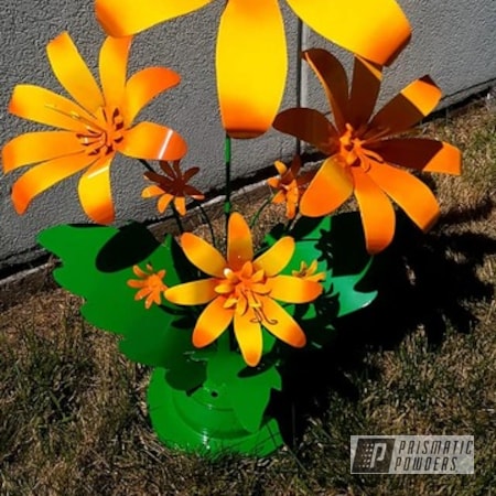 Powder Coating: Metal Art,Multi Color Application,Yard Art,Custom Metal Art,Flowers,Outdoor Decor,RAL 1018 Zinc Yellow,Racer Green PSS-4531,Yard Decor,RAL 2010 Signal Orange
