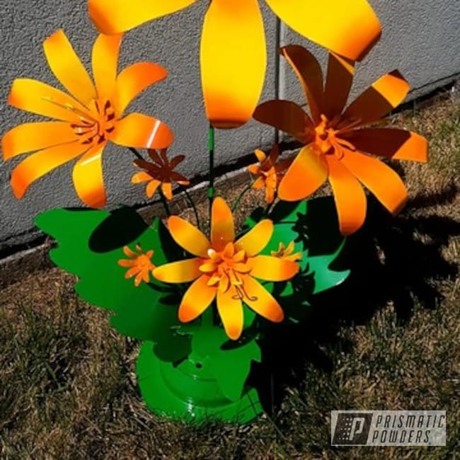 Powder Coated Metal Flower Art In Pss-4531, Ral 1018 And Ral 2010