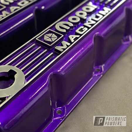 Powder Coating: Valve Cover,2 Color Application,Lollypop Purple PPS-1505,Valve Covers,POLISHED ALUMINUM HSS-2345,Two Stage Application,Automotive