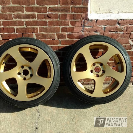 Powder Coating: Spanish Gold EMS-0940,Two Stage Application,Clear Vision PPS-2974,Automotive,Wheels