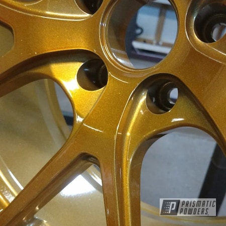 Powder Coating: Wheels,Automotive,Heavy Silver PMS-0517,Two Stage Application,Transparent Gold PPS-5139