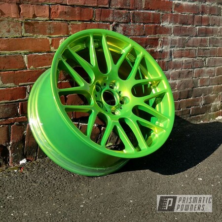 Powder Coating: Two Stage Application,SUPER CHROME USS-4482,Automotive,Shocker Yellow PPS-4765,Wheels