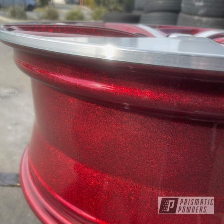 Powder Coating: Rims,Custom Rims,Alloy Wheels,Clear Vision PPS-2974,Super Red Sparkle PPB-4694,Two Toned,Two Tone Wheels,Two Tone Three Stage,Wheels,Two Tone,Ink Black PSS-0106,Three Powder Application,Custom Wheels