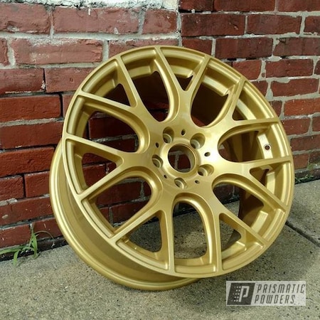 Powder Coating: Wheels,Goldtastic PMB-6625,Automotive,Two Stage Application,Amity Gold/Green PPB-6010