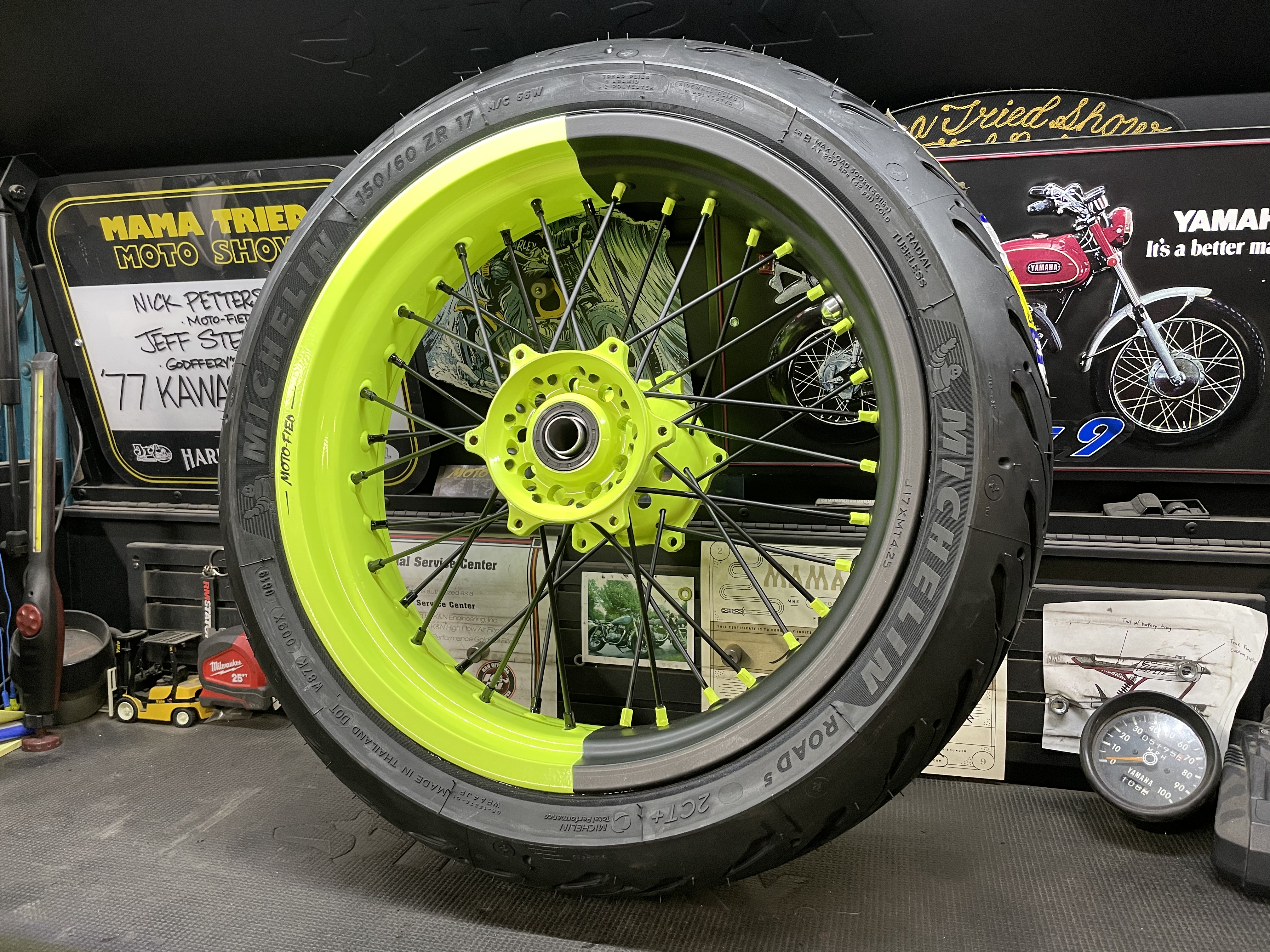 Supermoto Wheels Finished with Black Jack and Neon Yellow | Prismatic ...