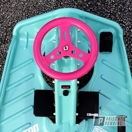 Powder Coating: Automotive,Passion Pink PSS-4679,Taxi Garage Crazy Cart,Taxi Garage,Crazy Cart,Pearled Turquoise PMB-8168