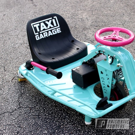 Powder Coating: Automotive,Passion Pink PSS-4679,Taxi Garage Crazy Cart,Taxi Garage,Crazy Cart,Pearled Turquoise PMB-8168