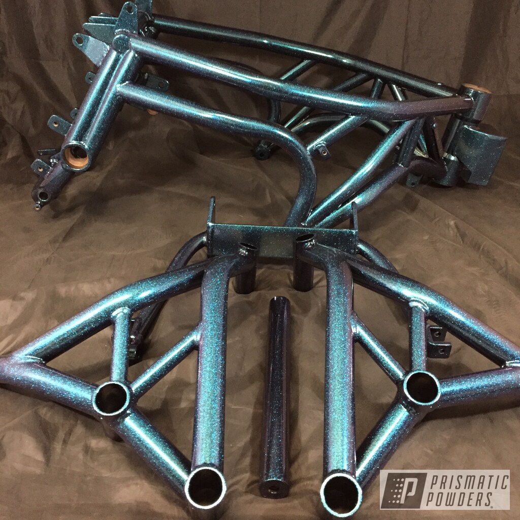 Ink Black and Chameleon Teal Motorcycle Frame | Gallery Project