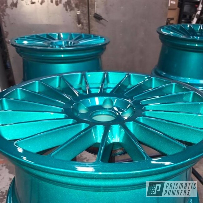 Heavy Silver And Cortez Teal Powder Coated Wheels