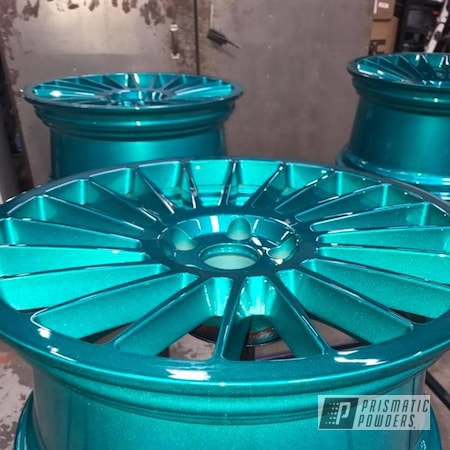 Powder Coating: Wheels,Heavy Silver PMS-0517,Two Stage Application,Cortez Teal PPS-4477