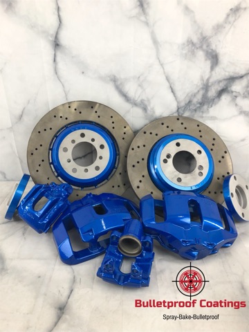 Powder Coating Brakes Rotor Brake Calipers and Rotor Top Hats Coated with Ultra Blue Sparkle and ...