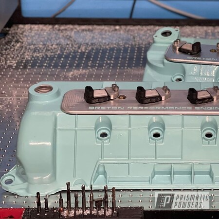 Powder Coating: Automotive,Clear Vision PPS-2974,Sea Foam Green PSS-4063,Valve Covers,Ford,Valve Cover,Automotive Parts