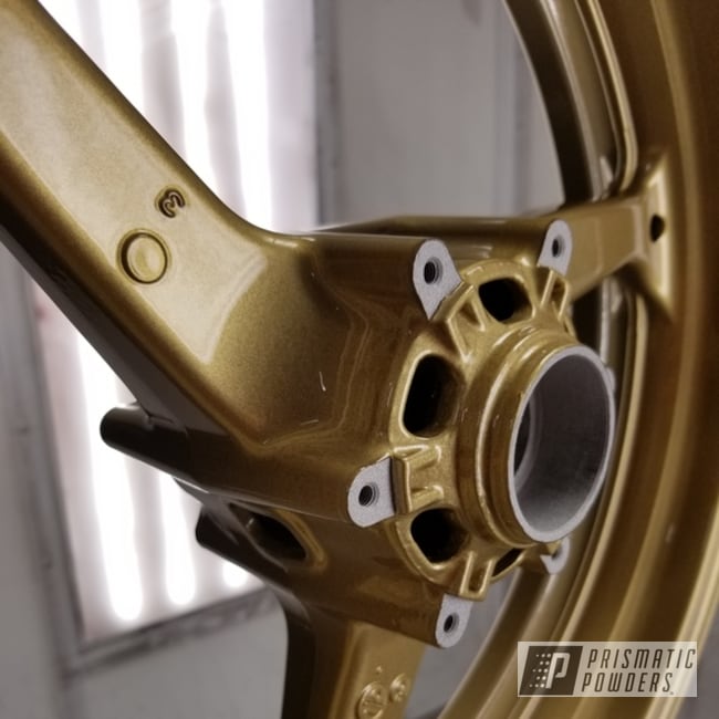 Motorcycle Wheels Coated In Spanish Gold And Clear Vision