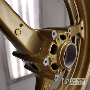 Motorcycle Wheels Coated In Spanish Gold And Clear Vision