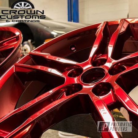 Powder Coating: Wheels,SUPER CHROME USS-4482,Two Stage Application,Two Stage Powder Coat Application,Wizard Red PPS-4690