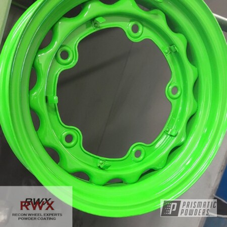 Powder Coating: Wheels,Powdercoat,Green,Steel Wheels,Tacate Green PSS-0116,Automotive Rims,Recon Wheel Experts,Lime Green,High Gloss,Automotive Wheels,Steel Rims
