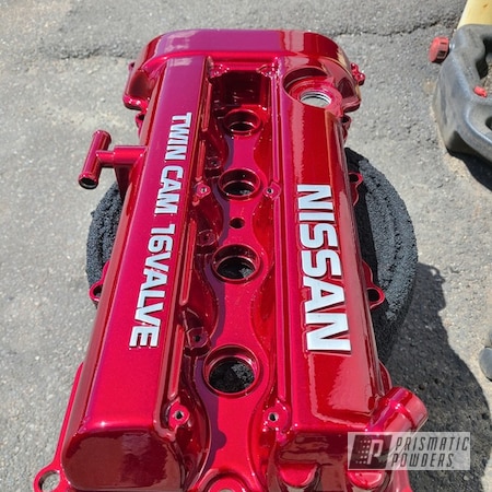 Powder Coating: Nissan,Valve Cover,Illusion Cherry PMB-6905,Clear Vision PPS-2974