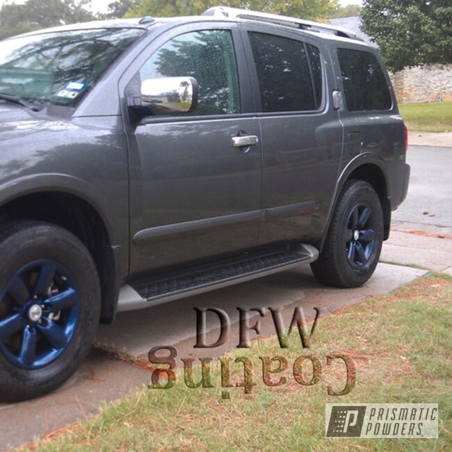 Customized Nissan Wheels Coated In Misty Blue With A Clear Vision Top Coat