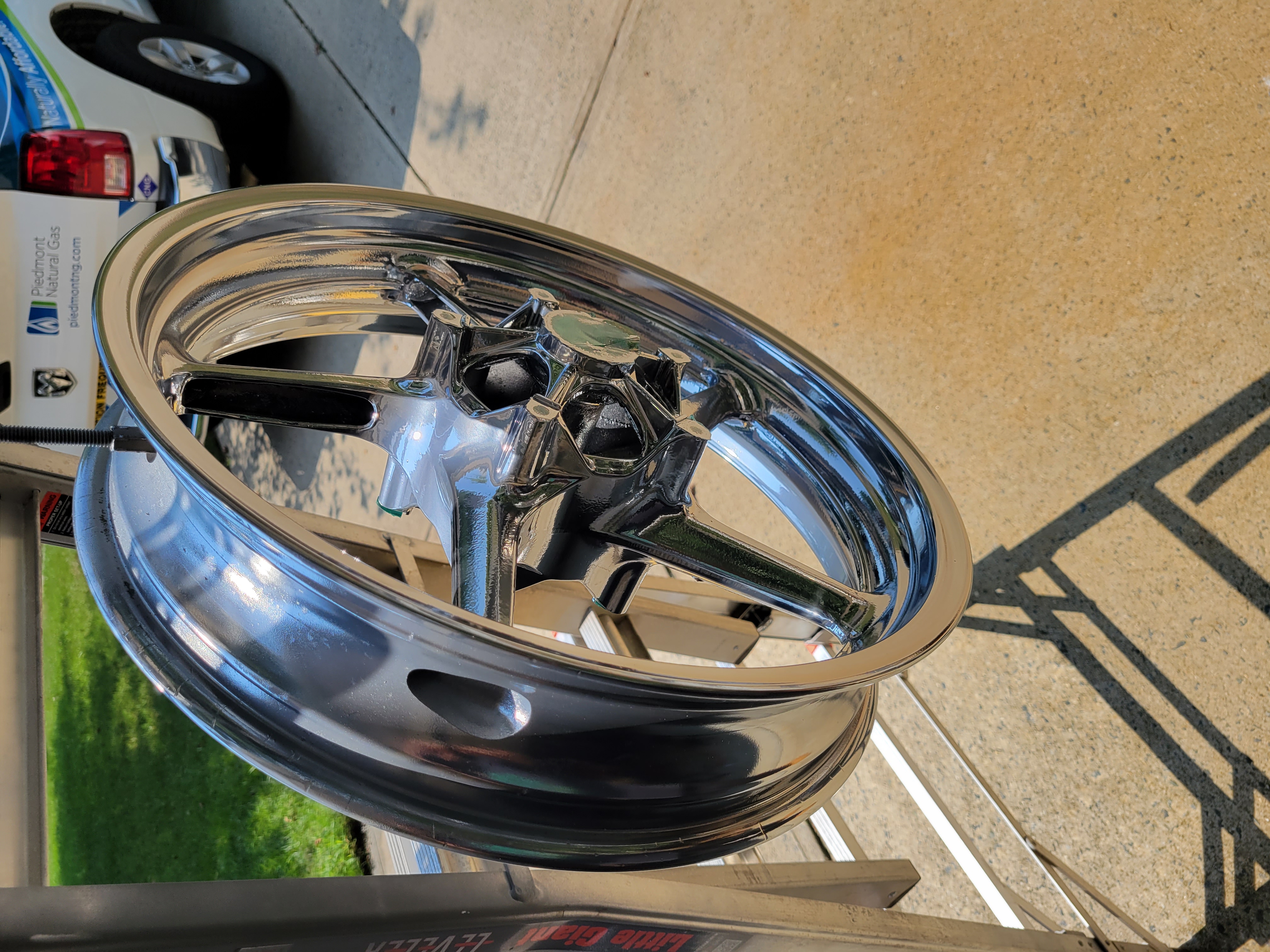 Motorcycle Wheel Coated with Clear Vision, Super Chrome Plus and Brassy ...