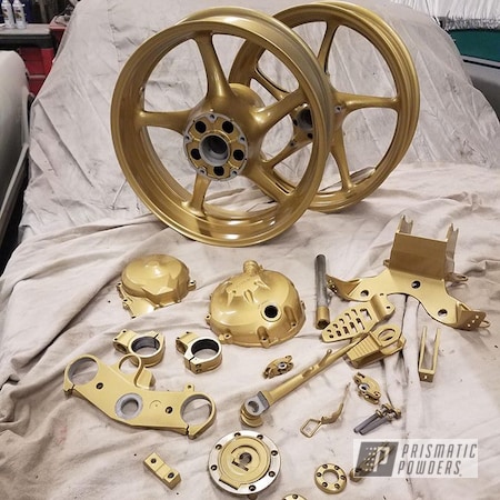 Powder Coating: Spanish Gold EMS-0940,Motorcycles,Clear Vision PPS-2974,Powder Coated Motorcycle Wheels