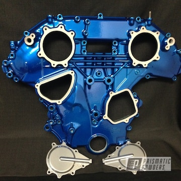 Front Engine Cover Coated In Lollypop Blue Over Super Chrome