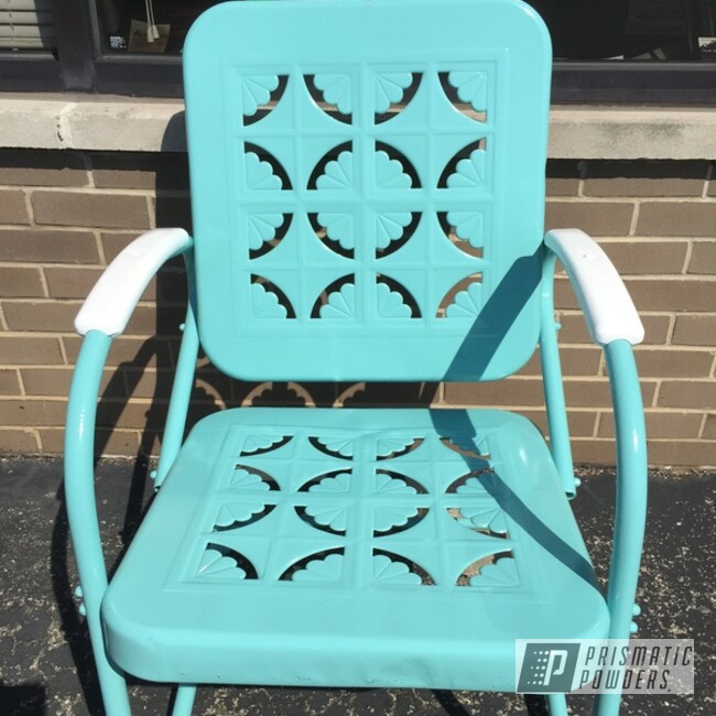 Custom Patio Chair Coated Using Gloss White And Ral 6027 A Light Green Color