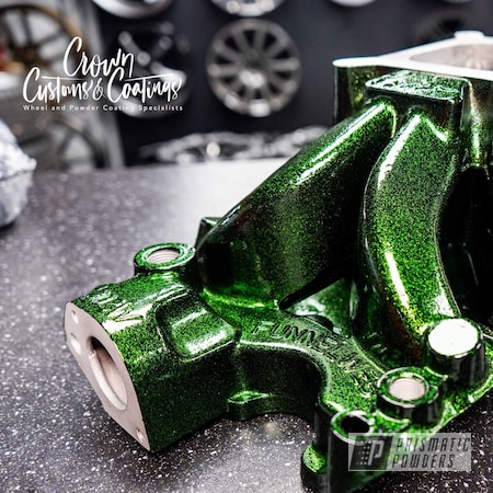 Powder Coating: Intake Manifold,Automotive,Two Stage Application,Ink Black PSS-0106,Custom Automotive Parts,Intake,Custom Build,Disco Moss PPB-7042,Automotive Parts,Mustang