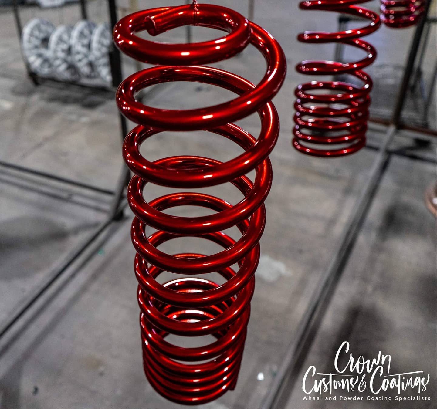Shock Spring Powder Coating Coil Springs Coated with Polished Aluminum and Lollypop Red | Prismatic ...