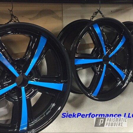 Powder Coating: Ink Black PSS-0106,Playboy Blue PSS-1715,Three Coat Application,Clear Vision PPS-2974,Shelby Wheels,Automotive,Clear Coat Used,Wheels,Two Tone