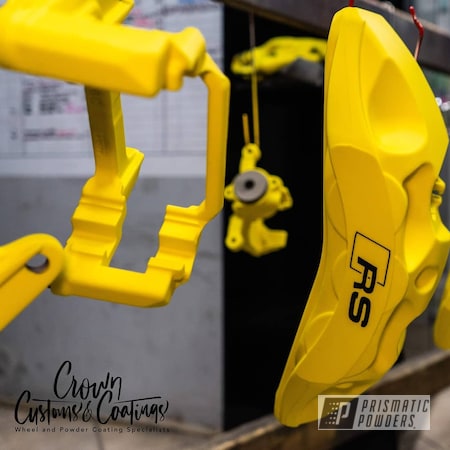 Powder Coating: Spring Yellow PSS-0118,Two Stage Application,RS,Casper Clear PPS-4005,Automotive,Calipers,Brake Calipers,Audi,Caliper,Custom Finish