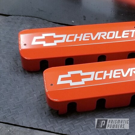 Powder Coating: Automotive,Chevrolet,2 Tone,Valve Covers,Chevy Orange PSS-0163,Chevy,Automotive Parts