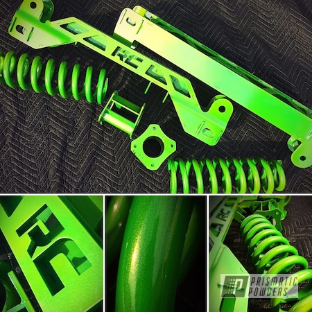 Powder Coating: Heavy Silver PMS-0517,Rough Country,Truck Lift,Psycho Green PPB-4658,Lift Kit,Lifted Truck,Neon Green PSS-1221,Powdercoated Lift Kit