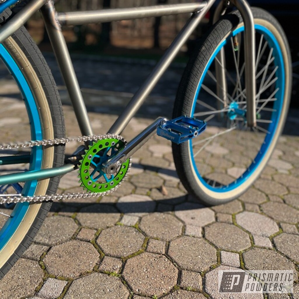 Bicycle Parts Finished With Jamaican Teal And Casper Clear Prismatic Powders Bicycle Parts Finished With Jamaican Teal And Casper Clear Prismatic Powders