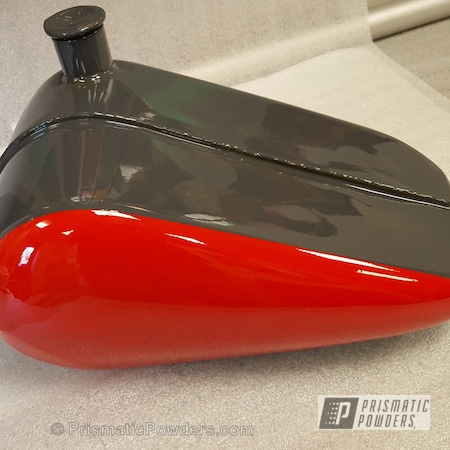 Powder Coating: Motorcycles,Dull Grey PSB-5995,Clear Top Coat,Fuel Tank,Clear Vision PPS-2974,Multi Stage Powder Coating,Custom Two Tone,RAL 3020 Traffic Red