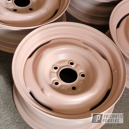Powder Coating: Wheels,15" Steel Wheels,Sunkissed Peach PSB-6817,Rims,Steel Wheels,Studebaker,Automotive Rims,Vintage Car Rims,Automotive Wheels