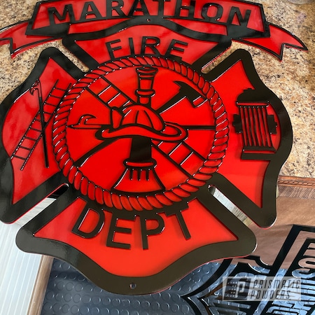 Powder Coating: Firefighter Theme,Fire Department,Firecracker Red PSB-6500,Custom Sign,Metal Sign