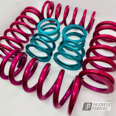 Powder Coating: Springs,RACING RASPBERRY UPB-6610,2 stage,JAMAICAN TEAL UPB-2043,Automotive,Coil Spring