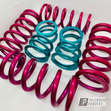 Powder Coating: Automotive,JAMAICAN TEAL UPB-2043,RACING RASPBERRY UPB-6610,Coil Spring,Springs,2 stage