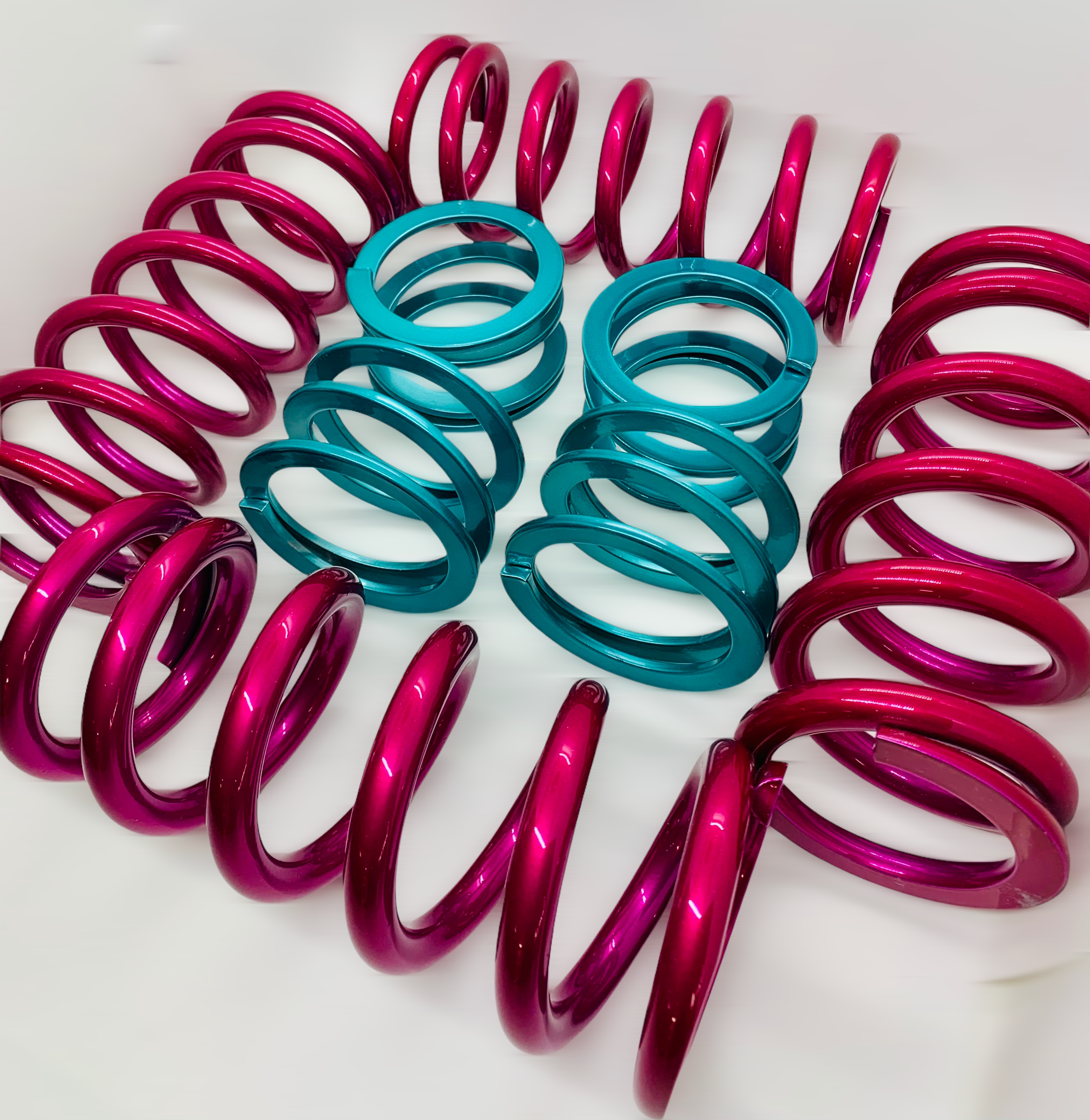 Springs Finished with Jamaican Teal and Racing Raspberry Springs Finished with Jamaican Teal and Racing Raspberry